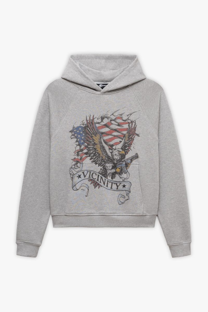 EAGLE TATTOO HOODIE MELANGE GREY