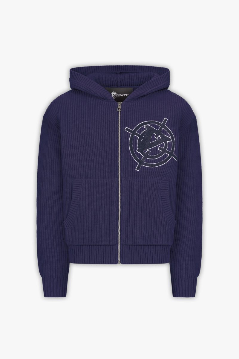 V-LOGO KNIT ZIP HOODIE NAVY