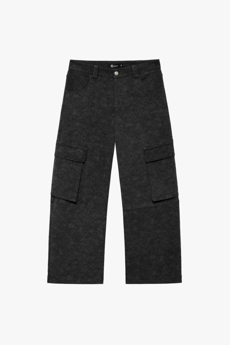 SCRIPT LOGO LEATHER PANTS TAR BLACK