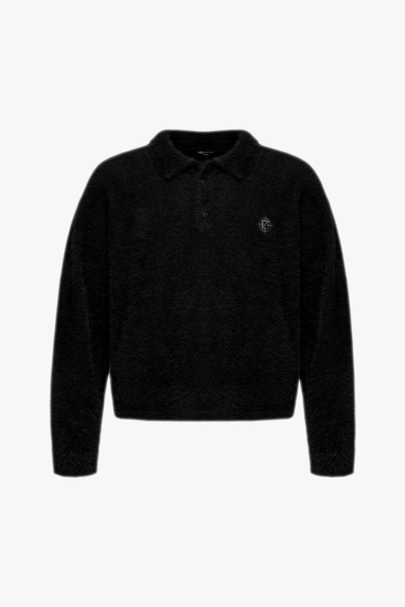 FAUX MINK POLO SWEATER BLACK