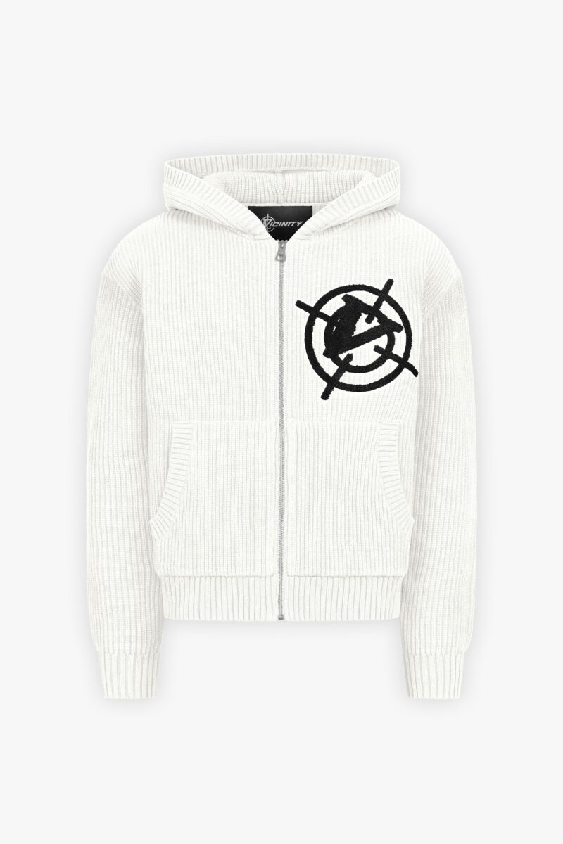 V-LOGO KNIT ZIP HOODIE WHITE
