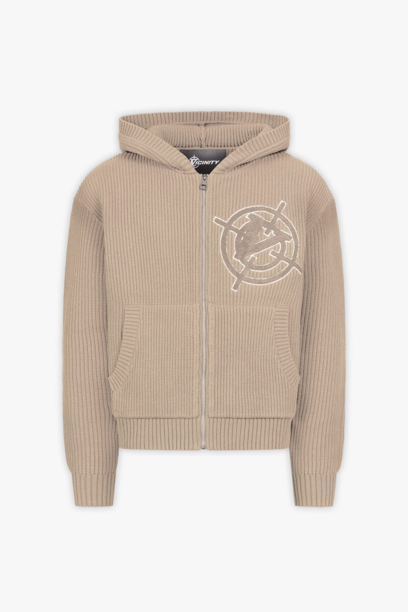 V-LOGO KNIT ZIP HOODIE DUNE